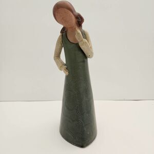 Vintage UCTCI Made in Japan Stoneware Figurine Woman Girl Green‎ dress 10"